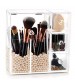 Acrylic  Makeup Brush Holder Organizer With 2 Brush Holders And 3 Drawers Dustproof Box With Free Beige Pearl